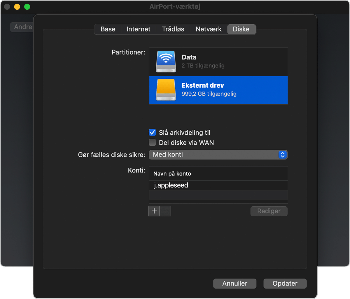 Fanen Diske i AirPort-værktøj