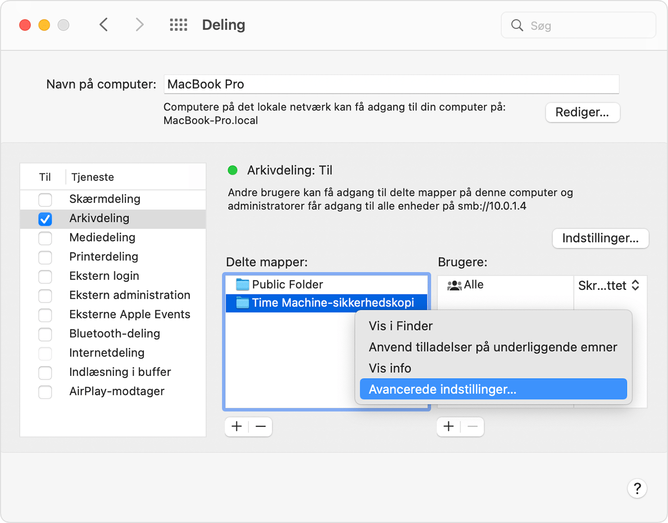 Deling, Avancerede indstillinger