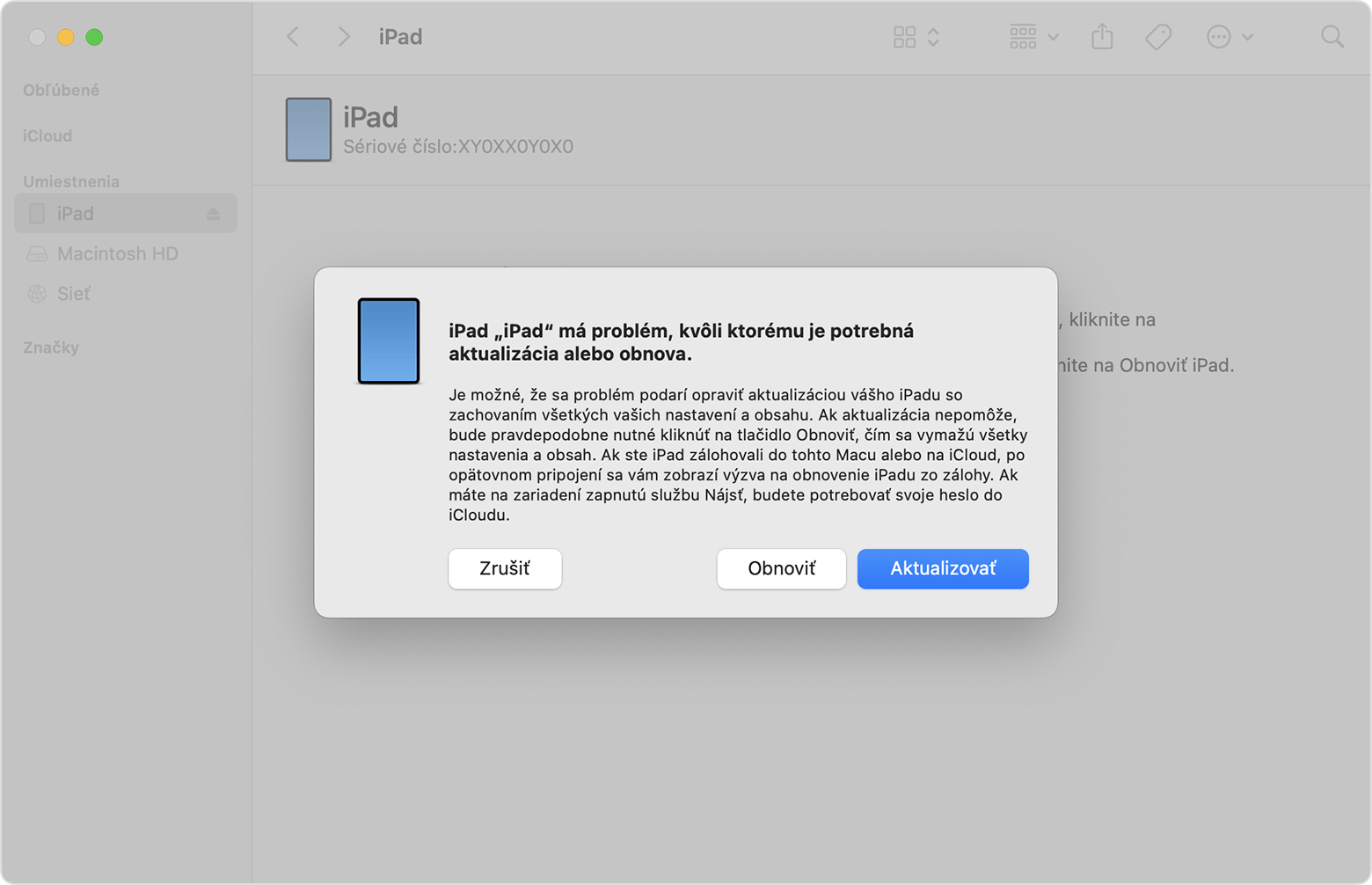 Správa s možnosťou aktualizovania a obnovenia
