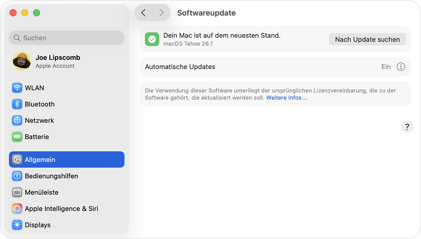 „Softwareupdate“ in macOS Sequoia, zeigt keine verfügbaren Updates an.