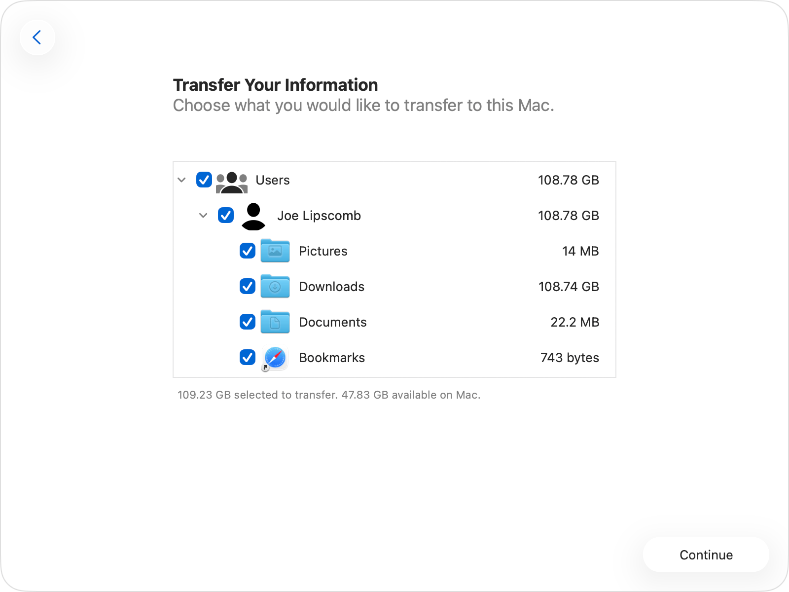Migration Assistant: Transfer your information