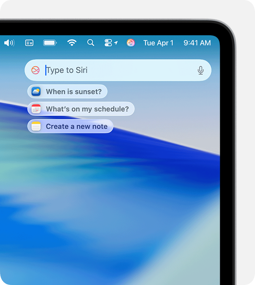 The Siri bar appears after you press the Siri button in the top-right corner of a Mac screen.
