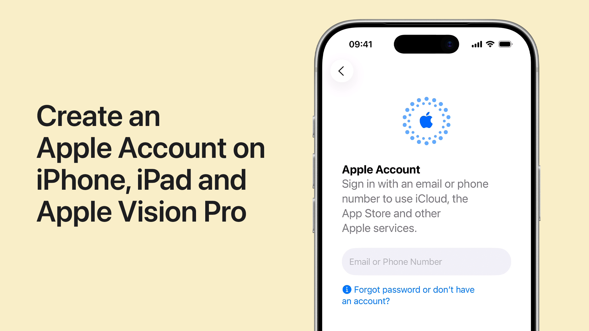 Play a video about how to create an Apple Account on iPhone, iPad and Apple Vision Pro