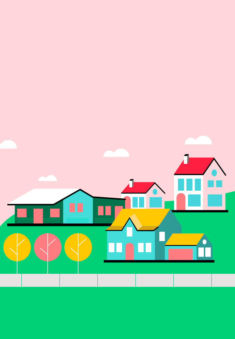 Illustrations of colorful houses.