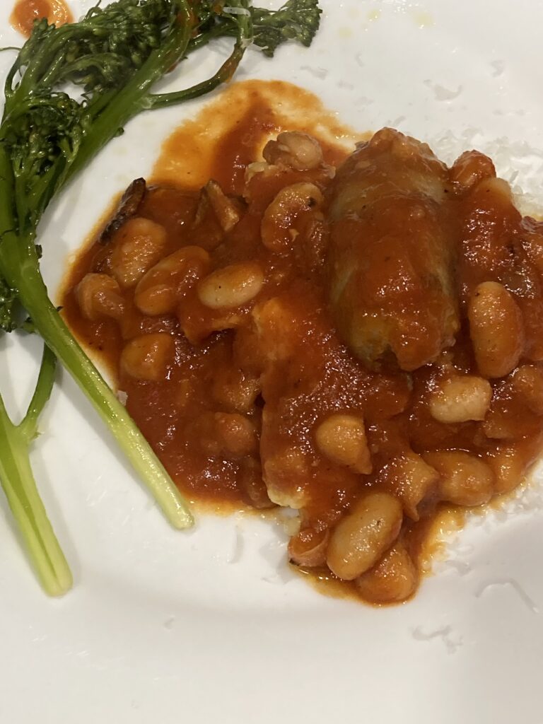 sausage and beans on polenta