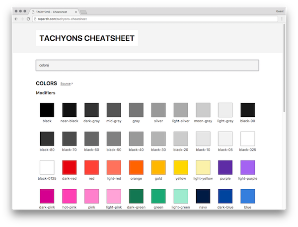 Tachyons Cheatsheet Web Page