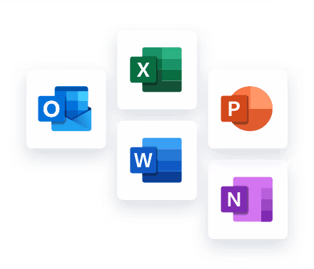 Microsoft Apps Logos: Powerpoint, Excel. Word, Office