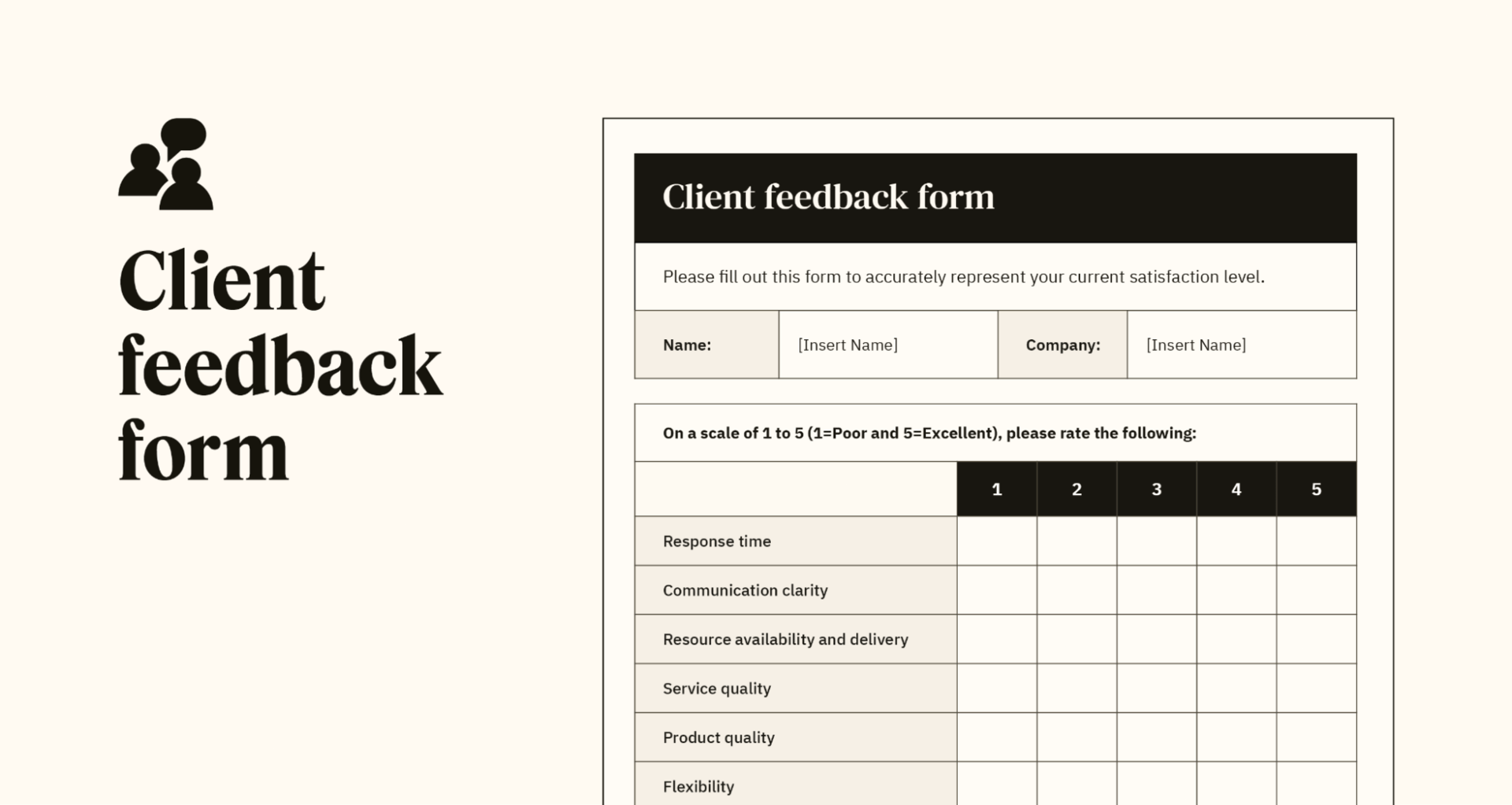 A preview of a customizable client feedback form template.