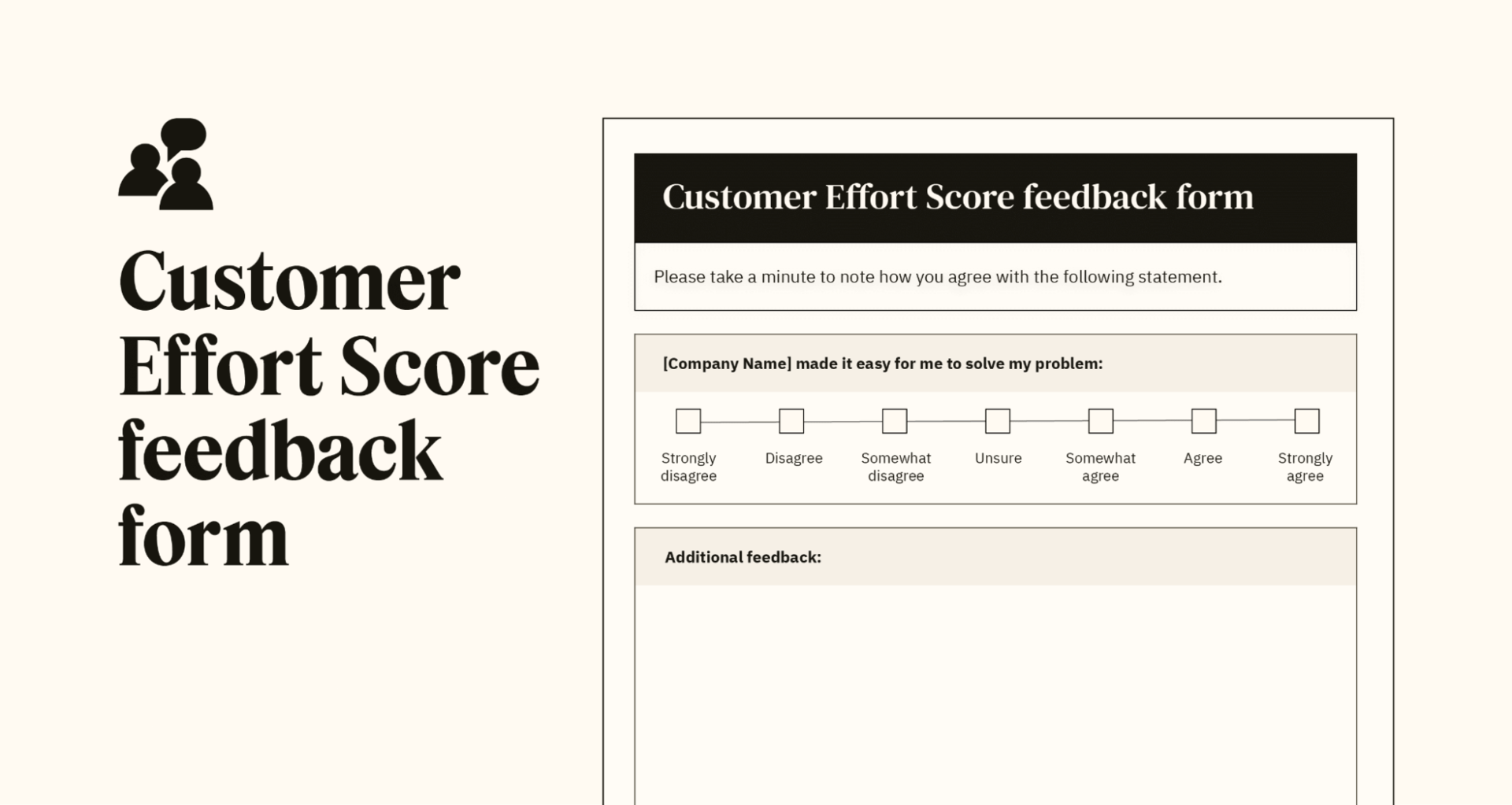 A preview of a customizable Customer Effort Score feedback form template.