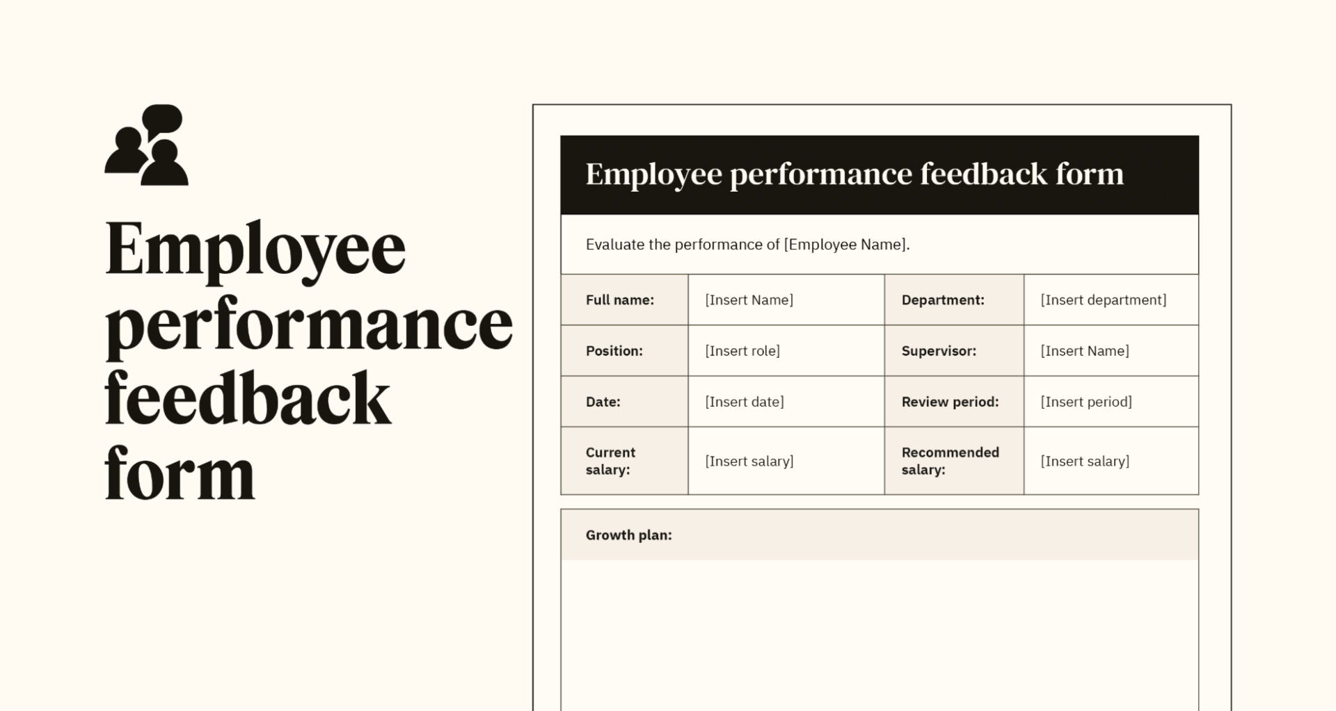 A preview of a customizable employee performance feedback form template.