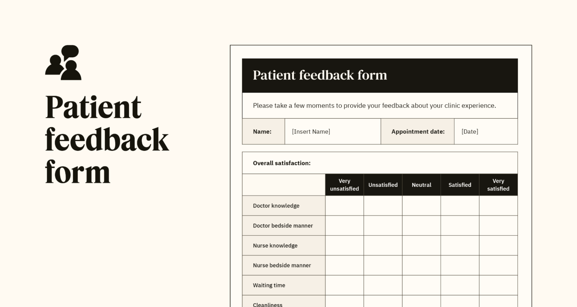 A preview of a customizable patient feedback form template.