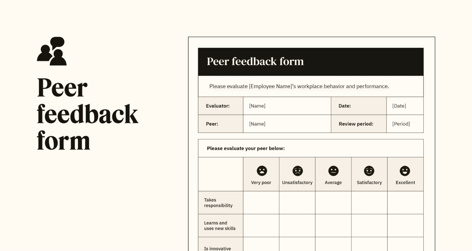 A preview of a customizable peer feedback form template.