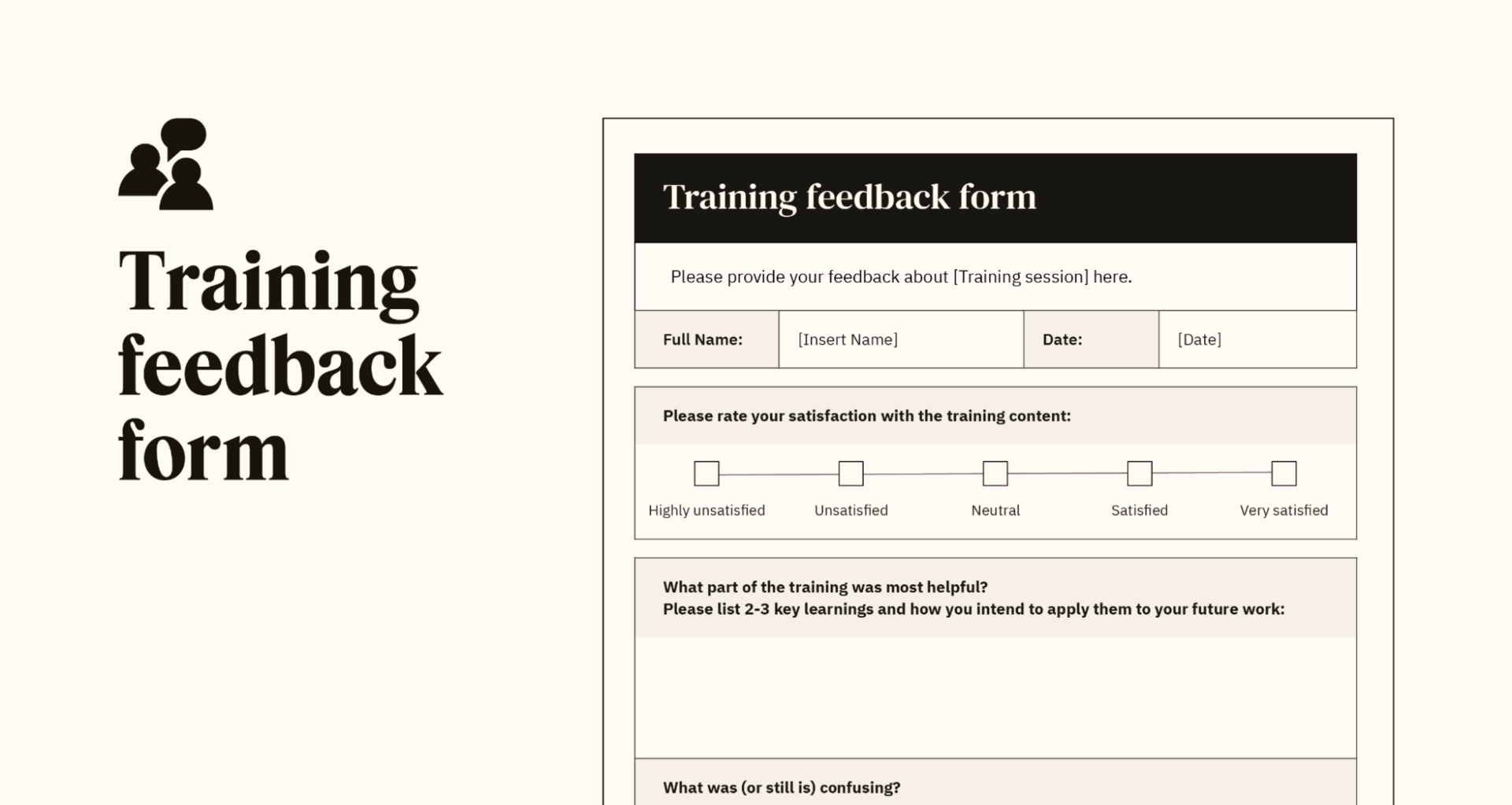 A preview of a customizable training feedback form template.