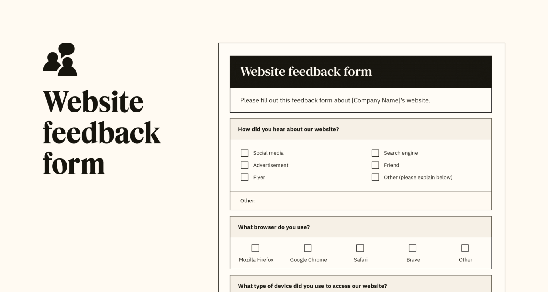 A preview of a customizable website feedback form template.