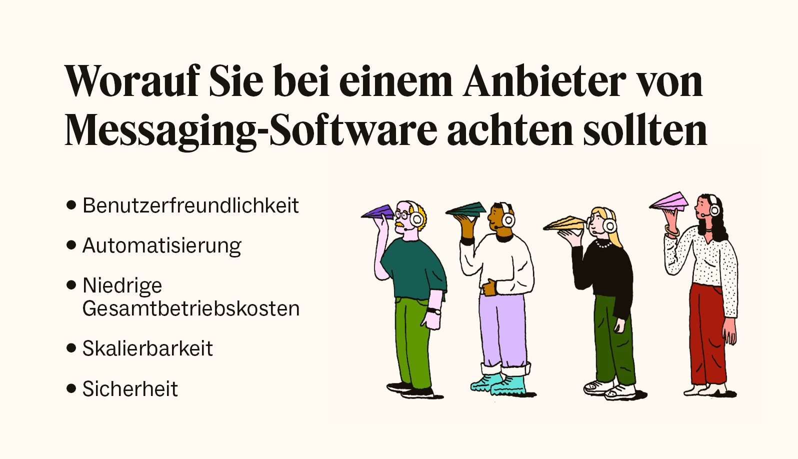 Bei der Auswahl einer Plattform für geschäftliche Textnachrichten sollten Sie auf Benutzerfreundlichkeit, KI, Gesamtkosten, Skalierbarkeit und Sicherheit achten.