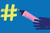 An illustration of a hand drawing a hashtag with a colour marker