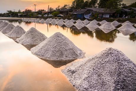 Small heaps of salt in a wet field