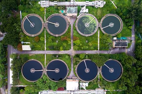 An image showing a waste water treatment plant from above