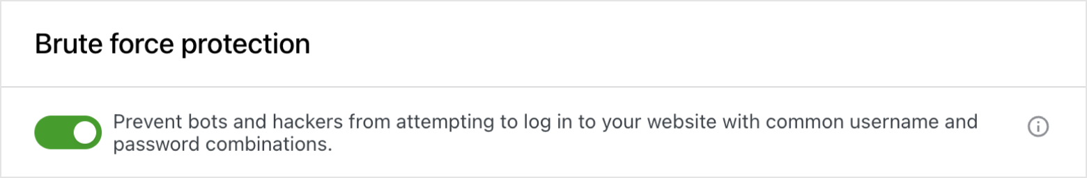 Jetpack ayarlarında Deneme Yanılma Saldırısı koruması alanını gösteren ekran görüntüsü.