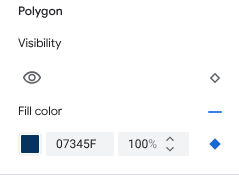 Visibility style element has a gray diamond icon with no fill. Fill color style element has a solid blue diamond, which indicates that there is custom zoom-level styling set.