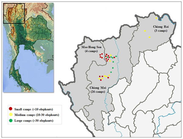 Distribution of elephant camps included in this study by province.