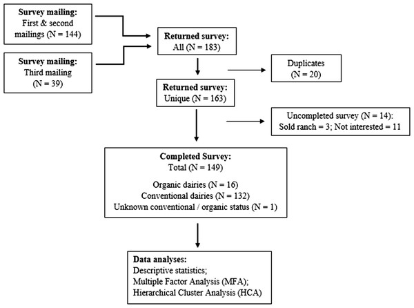 Summary of returned and completed questionnaire on antimicrobial drug use in adult cows mailed to 1,282 licensed grade A California dairy.