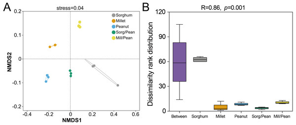 Beta diversity of soil bacterial community under five cropping systems.