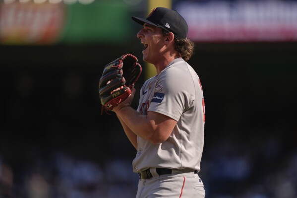 Boston Red Sox Zach Penrod reacts to the last out of the eighth inning of a baseball game against the New York Yankees, Saturday, Sept. 14, 2024, in New York. The Red Sox won 7-1.(AP Photo/Frank Franklin II)