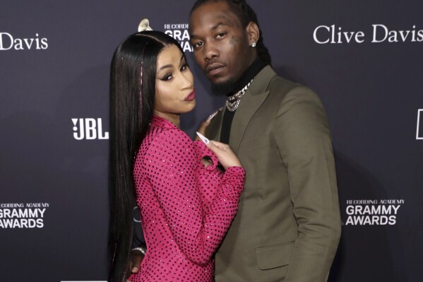 FILE - Cardi B, left, and Offset arrive at the Pre-Grammy Gala And Salute To Industry Icons in Beverly Hills, Calif. on Jan. 25, 2020. (Photo by Mark Von Holden/Invision/AP, File)