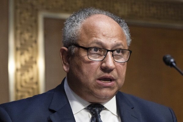 FILE - Nominee for Secretary of the Navy Carlos Del Toro speaks during a Senate Armed Services confirmation hearing July 13, 2021, on Capitol Hill in Washington. (AP Photo/Jacquelyn Martin, File)