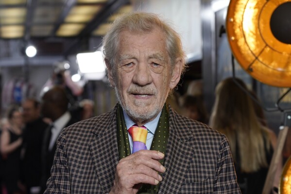 Ian McKellen, poses for photographers upon arrival at the European Premiere of the The Critic, in London, Monday, Sept. 2, 2024. (AP Photo/Alberto Pezzali)