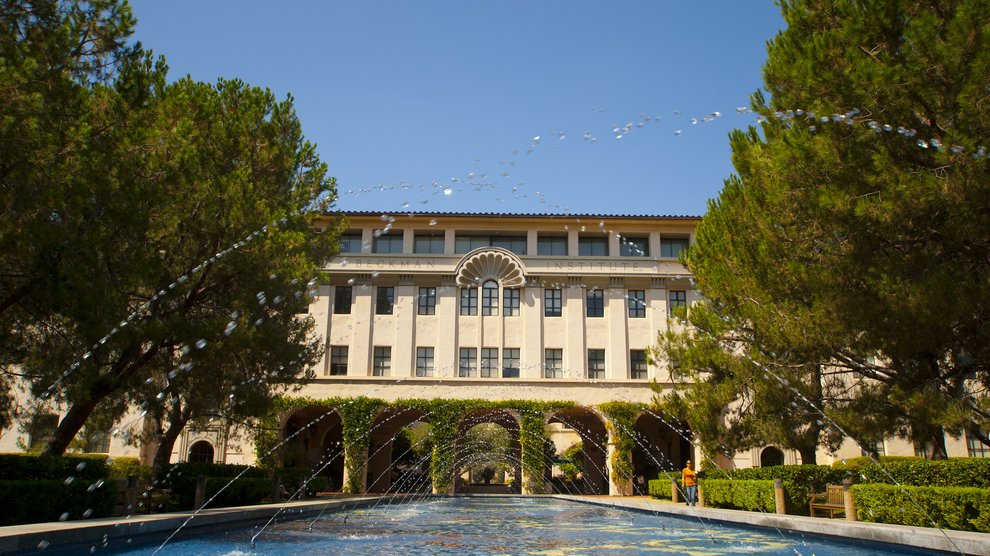 water fountain in front of campus