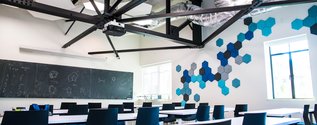 View of a classroom in the Linde Hall of Physics and Mathematics