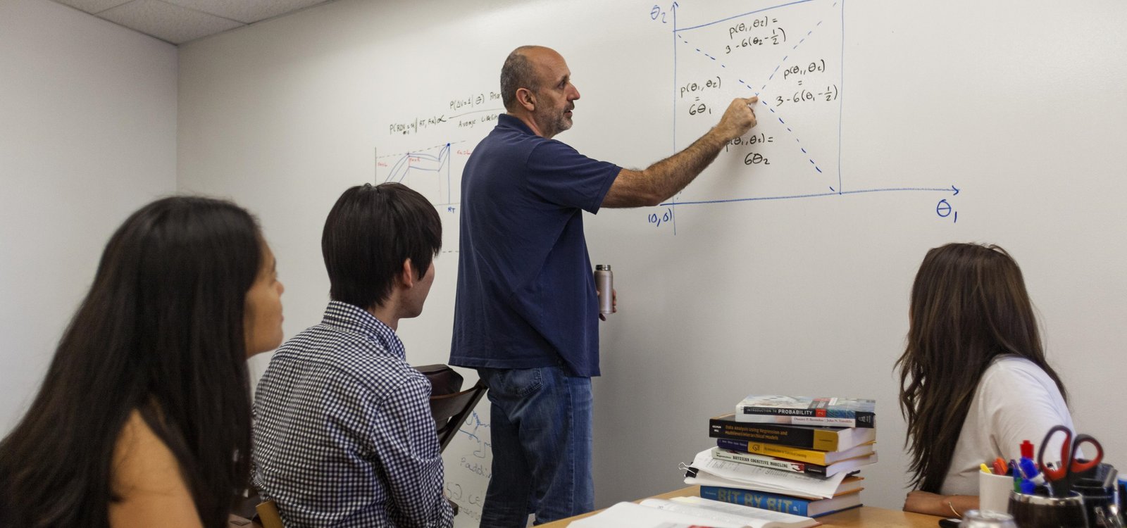 Antonio Rangel meeting with 3 lab members