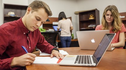 students working in their office