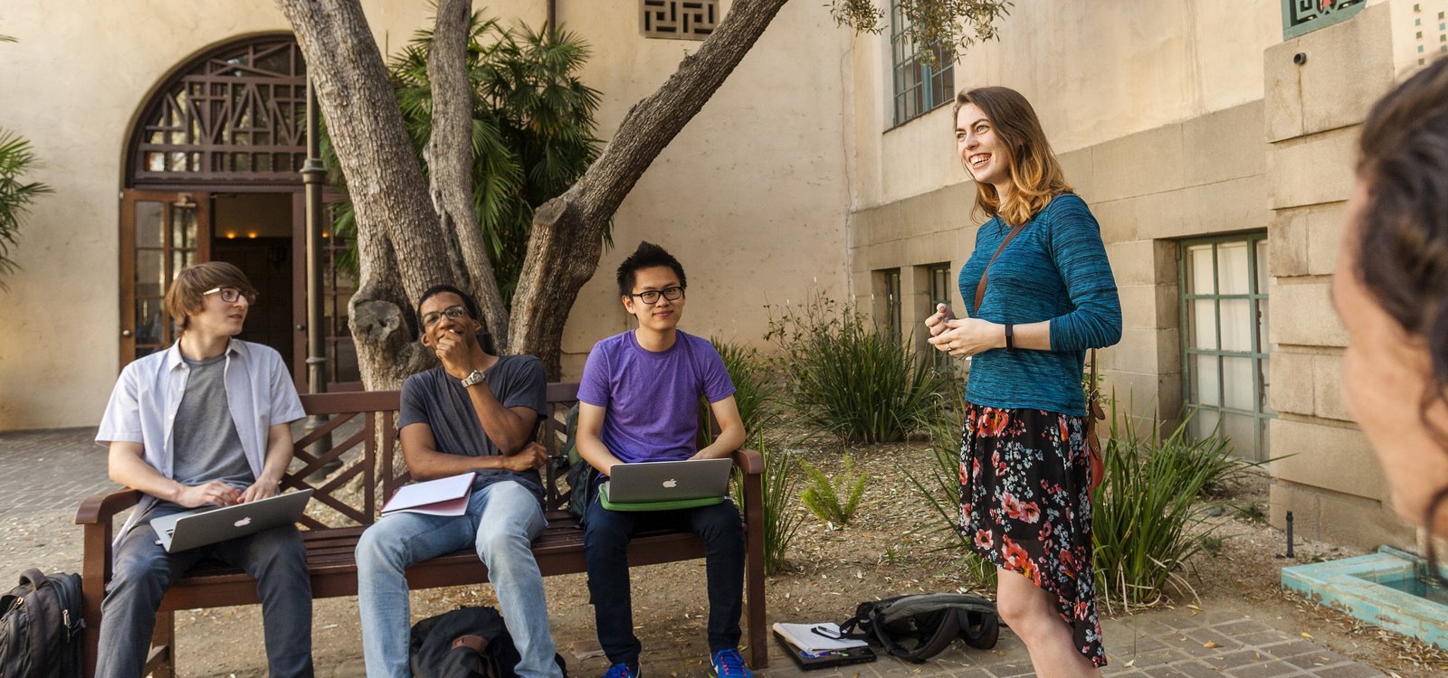 students gathered in the Dabney Garden