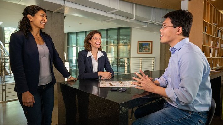 Left to right:  Azita Emami, Chiara Daraio, and Wei Gao, whose labs are developing different types of wearable sensors