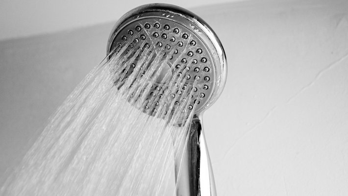 A showerhead sprays water