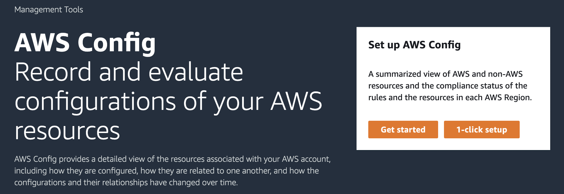 The image on the AWS Config Console page provides an overview of the AWS Config service, emphasizing its role in recording and evaluating the configuration chages of AWS resources.