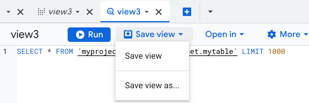 Save a view in editor