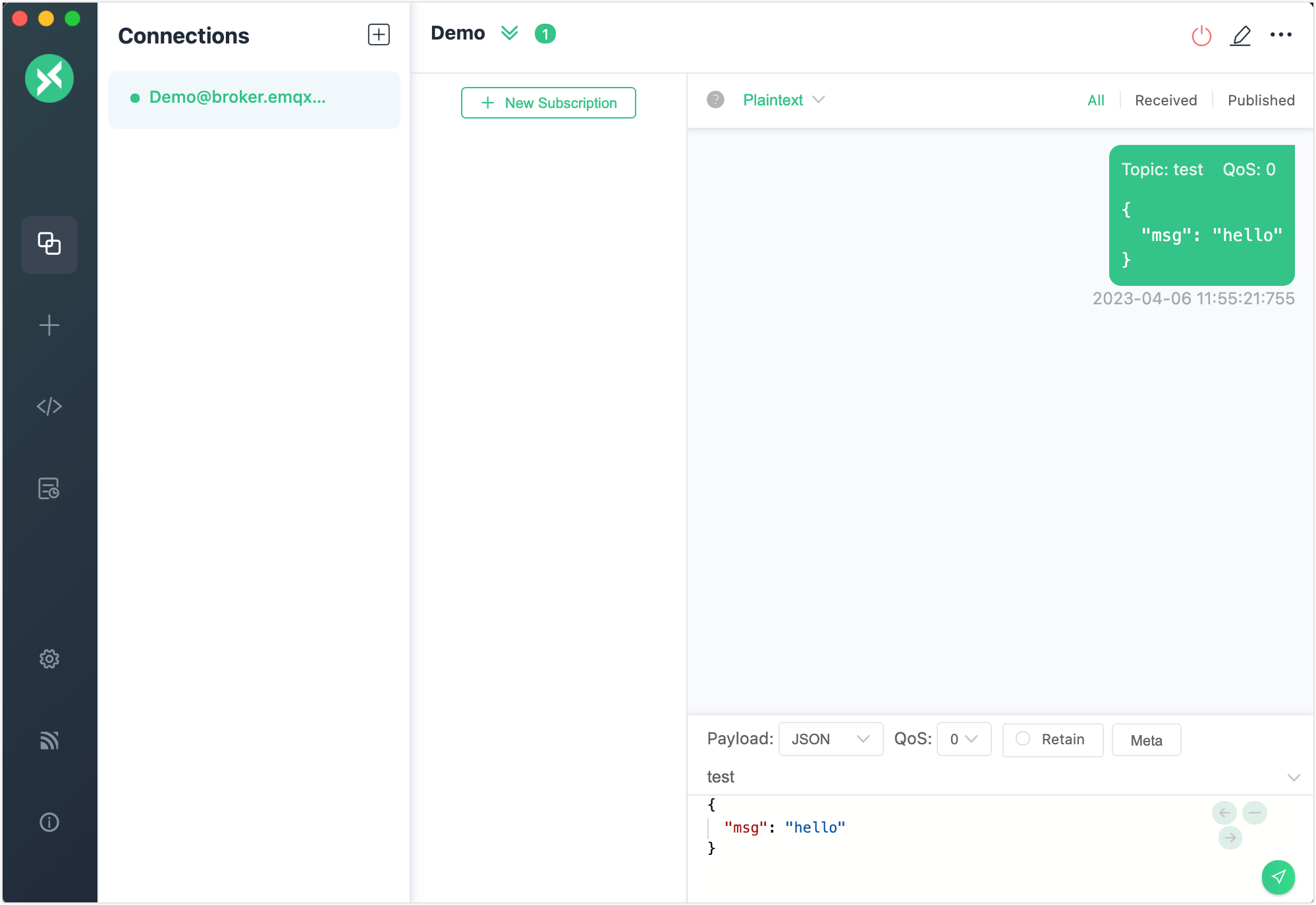 テストメッセージのパブリッシュ