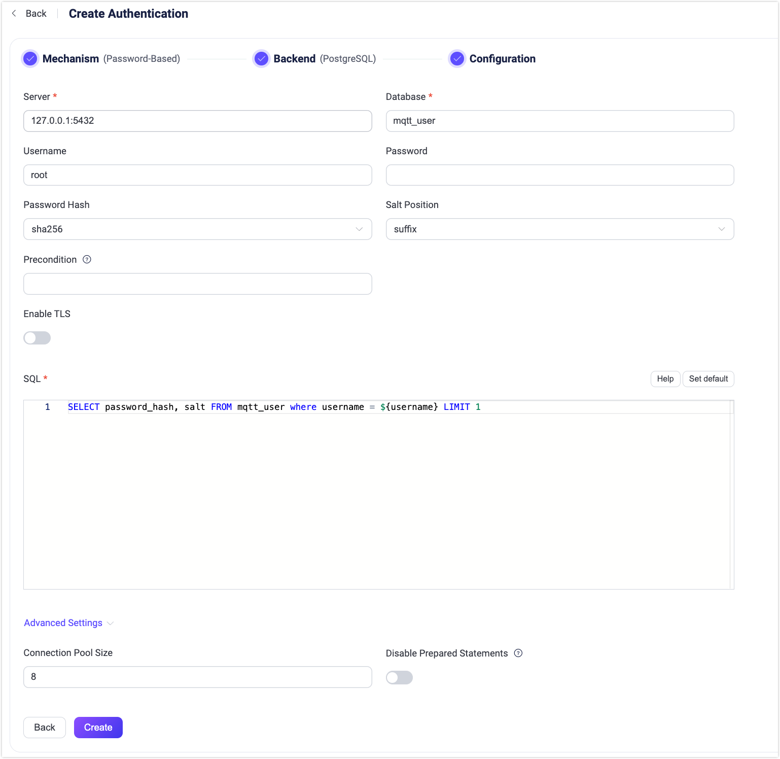 Authentication with postgresql