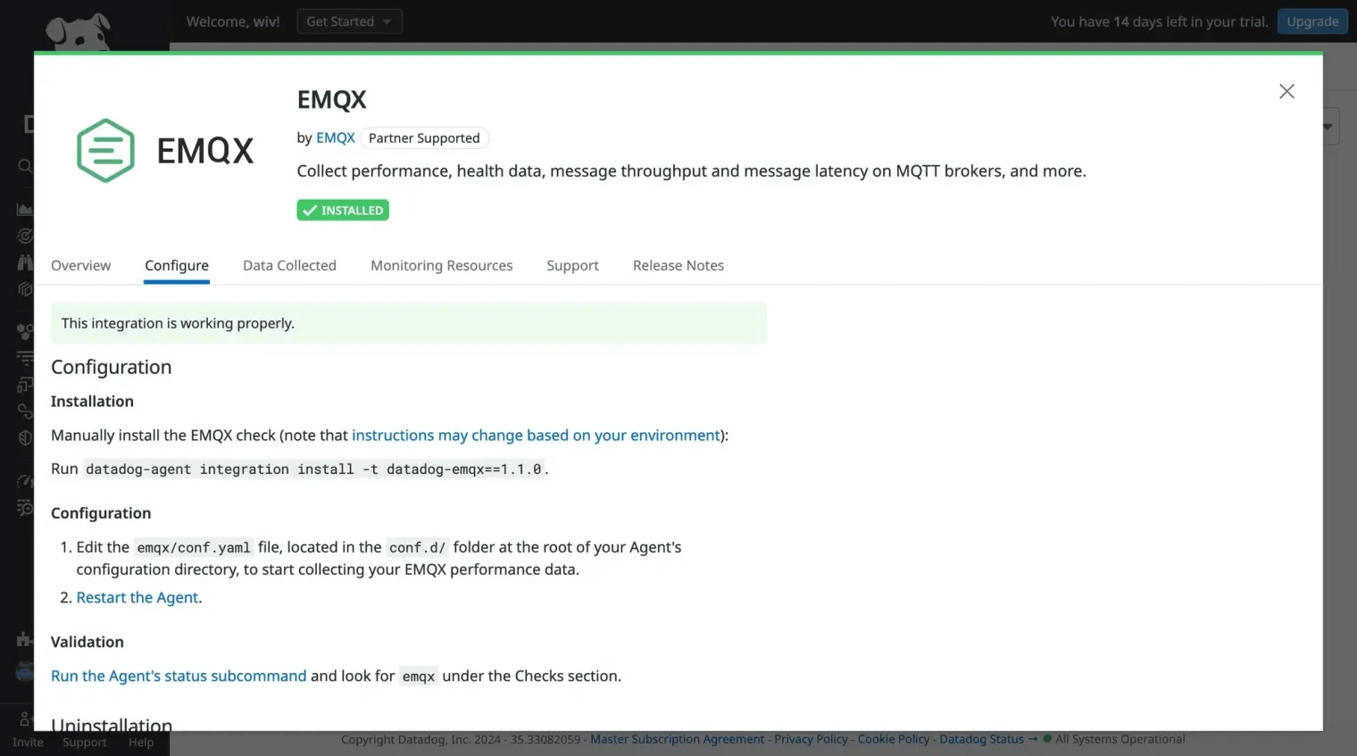 Config EMQX Datadog Integration