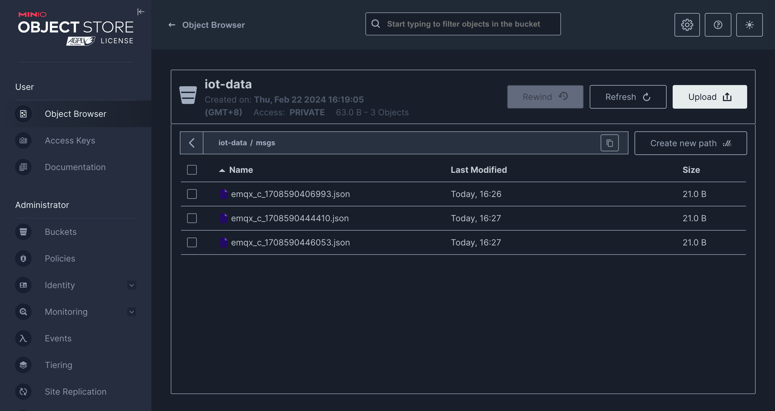 EMQX S3 Writing Result