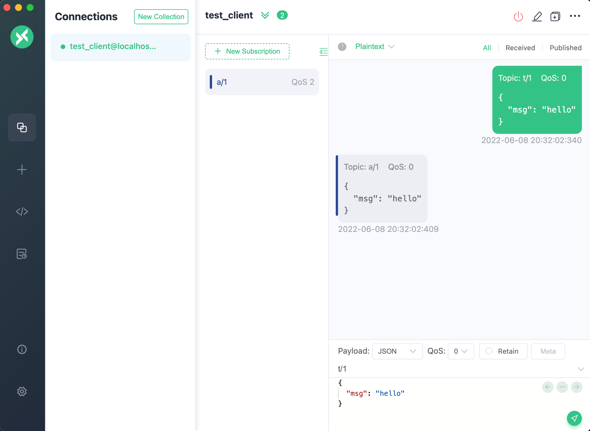 MQTTX テスト画面
