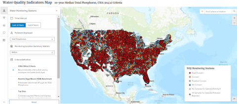 default view of Water Quality Indicators tool.