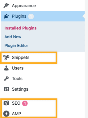 Yüklü eklentiler tarafından eklenen yeni menü öğeleri kutu içinde gösteren Pano menüsü.