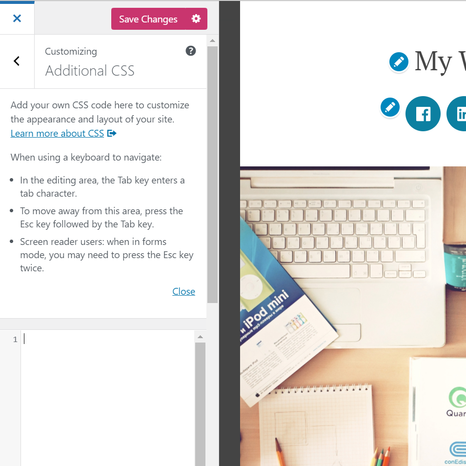 「追加 CSS」画面