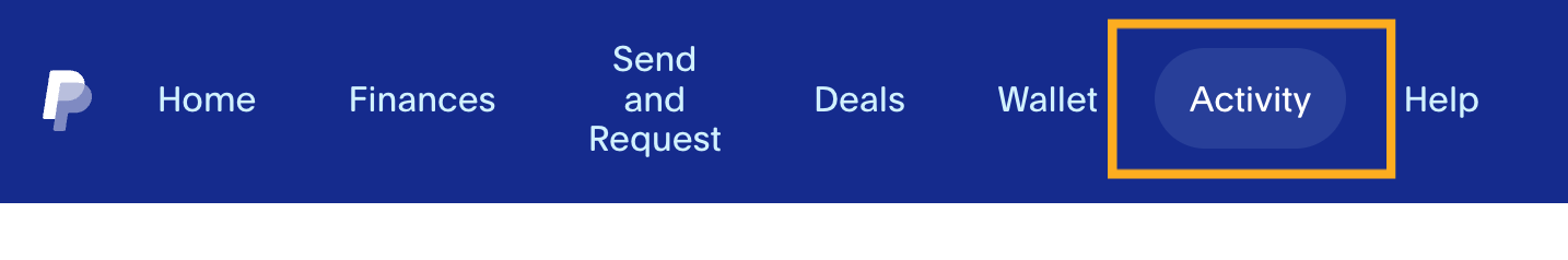 활동 탭이 PayPal에서 강조 표시됩니다.