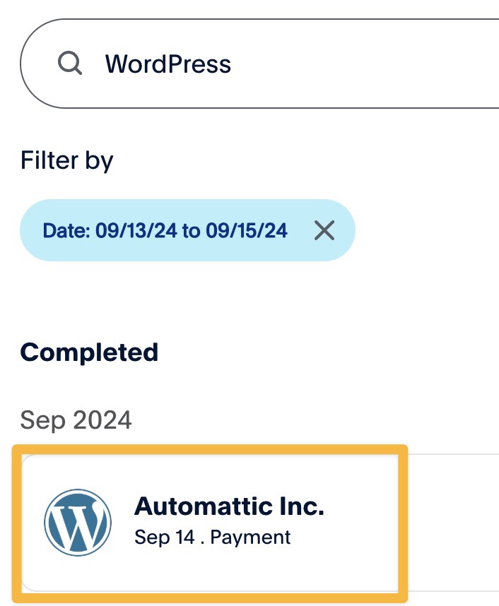 Automattic Inc.의 PayPal 거래